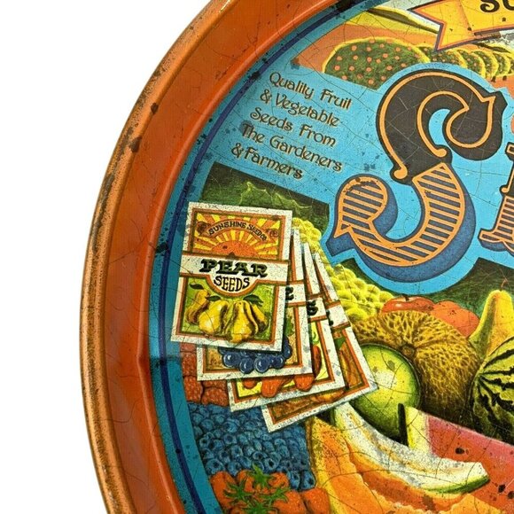 Vintage Sunshine Seed Co Metal Bar Tray By Cheinco 1970s Fruit Vegetable Design - Picture 3 of 8